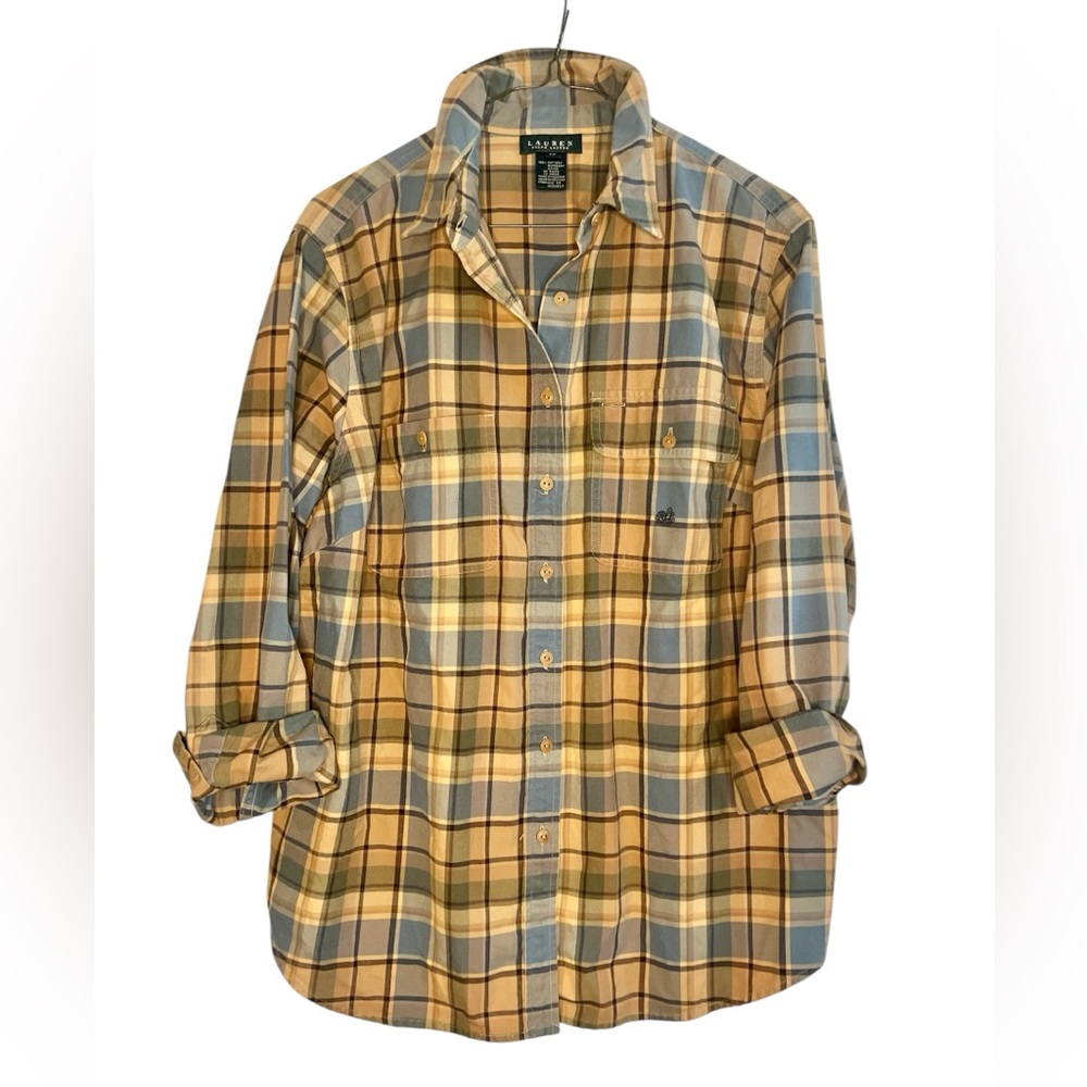 Lauren Ralph Lauren size 1X plaid button down shirt w/ embroidered pocket - Picture 2 of 7